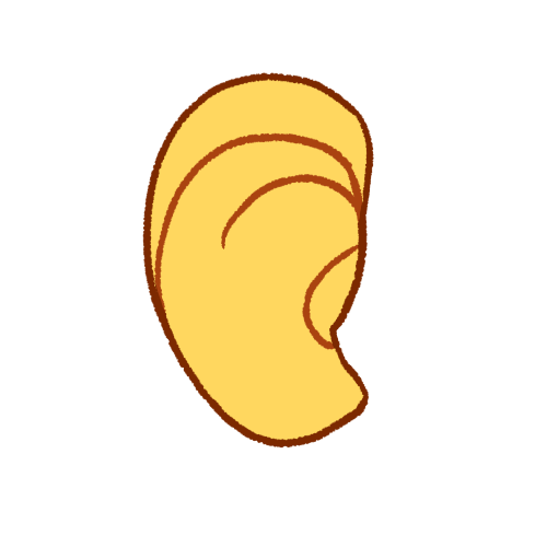 a right ear. it is cartoonish with a medium-sized earlobe. 